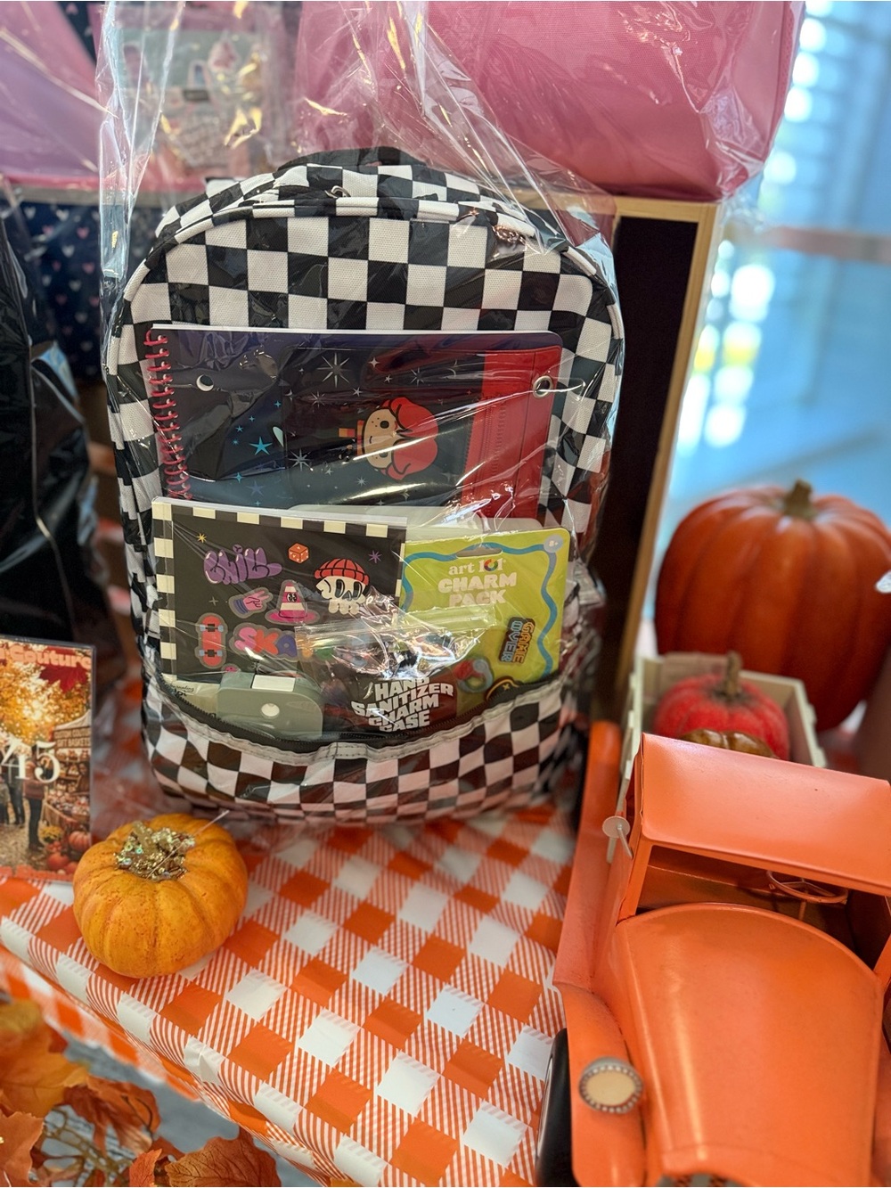 Kids Checkerboard Backpack with Front Pocket - Black & White